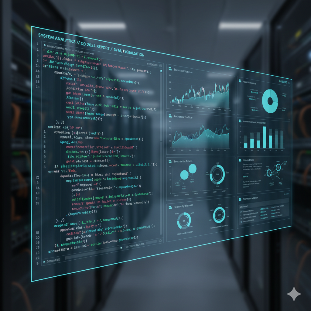 Screen with code and data charts for analysis